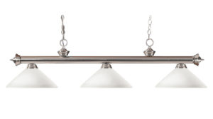 Riviera Pool Table Light with Brushed Nickel Bar & 3 Glass Shades (asst. styles)