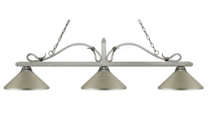 Melrose Pool Table Light with Brushed Nickel Bar & 3 Brushed Nickel Shades